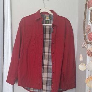 Cabellas Red Shirt Jacket with Plaid Lining!